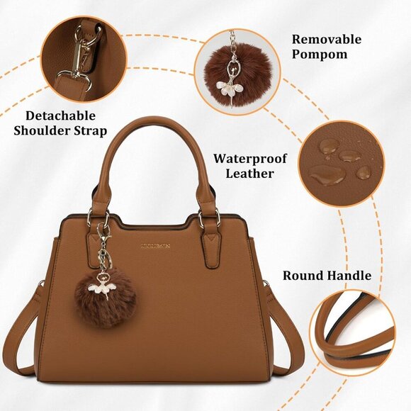 Womens Brown PU leather Top-Handle  Waterproof Anti Theft Leather Purses Handbag - Picture 3 of 7